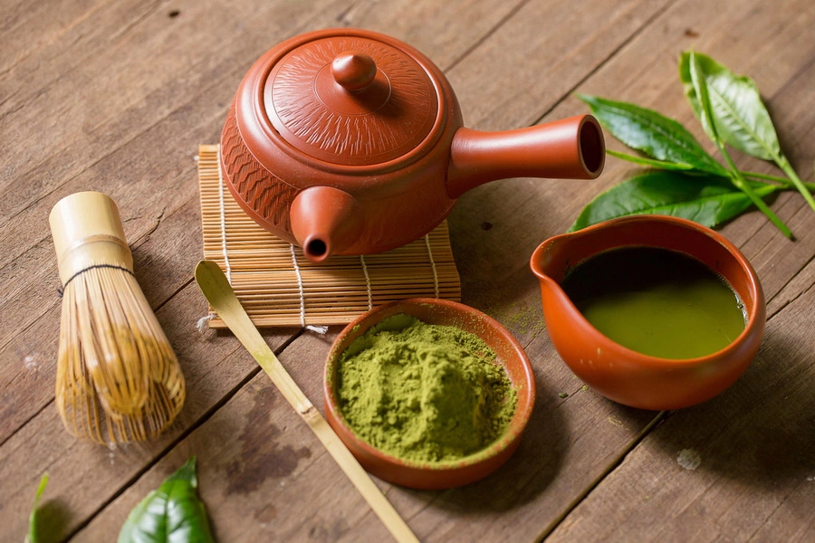 Tea ceremony in Kyoto with matcha bowl, tatami room, and careful gestures.